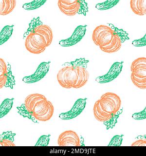 Vegetable seamless pattern. Children's drawings with wax crayons. Print for cloth design Stock Vector