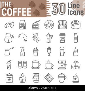 Coffee line icon And things related to coffee, isolated on white