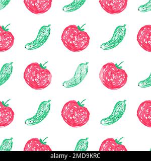 Vegetable seamless pattern. Children's drawings with wax crayons. Print for cloth Stock Vector