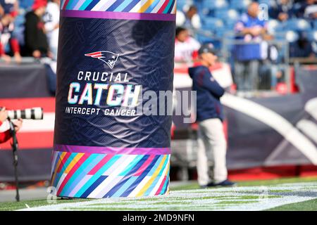 A goal post is wrapped in a Crucial Catch banner during an NFL football  game between the Seattle Seahawks and Arizona Cardinals, Sunday, Oct. 25,  2020, in Glendale, Ariz. (AP Photo/Jennifer Stewart