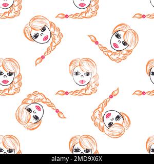 Girly seamless pattern. Girl, princess. Children's drawings with wax crayons. Print for cloth design, textile, fabric, wallpaper Stock Vector