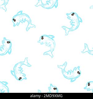 Marine seamless pattern. Dolphins. Children's drawings with wax crayons. Print for cloth Stock Vector