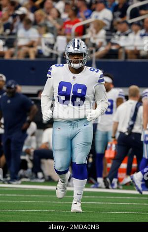 Dallas Cowboys defensive tackle Quinton Bohanna (98) jogs onto the field  against the New York Giants during an NFL football game in Arlington,  Texas, Sunday, Oct. 10, 2021. (AP Photo/Michael Ainsworth Stock