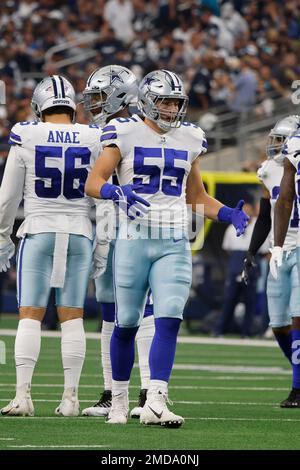 Dallas Cowboys linebacker Leighton Vander Esch (55) is seen during an NFL  football game against the New York Giants, Thursday, Nov. 24, 2022, in  Arlington, Texas. Dallas won 28-20. (AP Photo/Brandon Wade