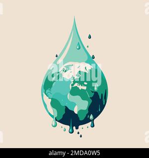 illustration of planet in the shape of a drop of water made to illustrate world water day Stock Vector