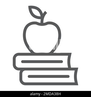 Apple on the books line icon, school and education, library sign vector graphics, a linear pattern on a white background, eps 10. Stock Vector