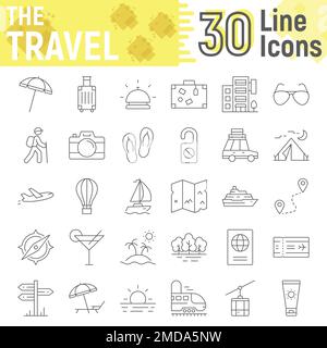 Travel thin line icon set, tourism symbols collection, vector sketches, logo illustrations, holiday signs linear pictograms package isolated on white background, eps 10. Stock Vector