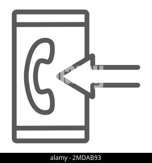 Incoming call line icon, smartphone and ring, button sign, vector graphics, a linear pattern on a white background, eps 10. Stock Vector