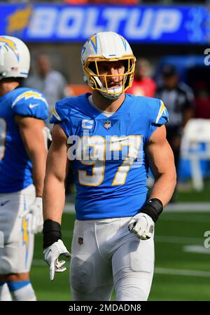 Los Angeles Chargers linebacker Joey Bosa (97) during the first half of an  NFL football game against the Jacksonville Jaguars in Inglewood, Calif.,  Sunday, Sept. 25, 2022. (AP Photo/Mark J. Terrill Stock