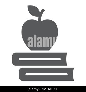 Apple on the books glyph icon, school and education, library sign vector graphics, a solid pattern on a white background, eps 10. Stock Vector