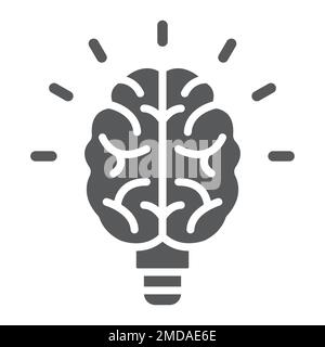Light bulb brain glyph icon, school and education, knowledge sign vector graphics, a solid pattern on a white background, eps 10. Stock Vector