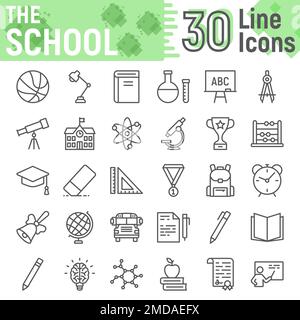 School line icon set, education symbols collection, vector sketches, logo illustrations, learning signs linear pictograms package isolated on white background, eps 10. Stock Vector