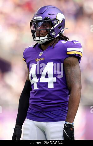 Minnesota Vikings safety Josh Metellus (44) looks on before the start of an  NFL football game against the Atlanta Falcons, Sunday, Oct. 18, 2020, in  Minneapolis. (AP Photo/David Berding Stock Photo - Alamy