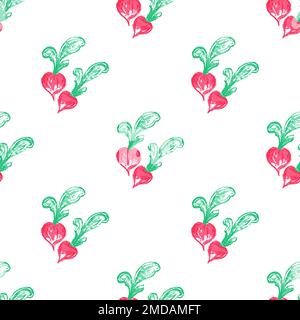 Vegetable seamless pattern. Children's drawings with wax crayons. Print for cloth design, textile, fabric, wallpaper, wrapping paper Stock Vector