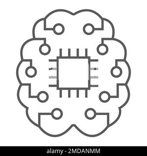 Machine thinking thin line icon, data and analytics, brain chip sign, vector graphics, a linear pattern on a white background, eps 10. Stock Vector