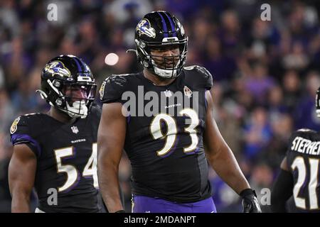 Baltimore Ravens defensive end Calais Campbell (93) takes to the