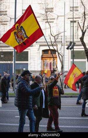 Madrid, Madrid, Spain. 21st Jan, 2023. Demonstration against the Spanish government led by Pedro Sanchez. The demonstration took place in the Plaza de Cibeles and was attended by thousands of people. (Credit Image: © Alvaro Laguna/Pacific Press via ZUMA Press Wire) EDITORIAL USAGE ONLY! Not for Commercial USAGE! Stock Photo