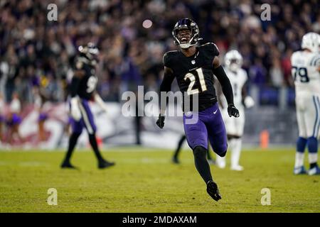 Baltimore Ravens cornerback Brandon Stephens (21) defends against the New  York Giants during an NFL football game Sunday, Oct. 16, 2022, in East  Rutherford, N.J. (AP Photo/Adam Hunger Stock Photo - Alamy