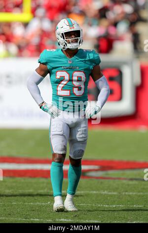 Miami Dolphins free safety Brandon Jones (29) warms up before an NFL  football game against the Jacksonville Jaguars, Thursday, Sept. 24, 2020,  in Jacksonville, Fla. (AP Photo/Phelan M. Ebenhack Stock Photo - Alamy