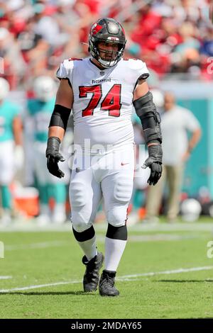 Tampa Bay Buccaneers guard Ali Marpet (74) runs onto the field during a NFL  divisional playoff football game between the Los Angeles Rams and Tampa Bay  Buccaneers, Sunday, January 23, 2022 in