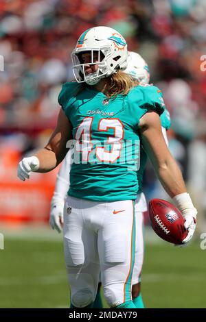 Miami Dolphins outside linebacker Andrew Van Ginkel (43) during the second  half of an NFL football game, Thursday, Sept. 24, 2020, in Jacksonville,  Fla. Dolphins won 31-13. (AP Photo/Gary McCullough Stock Photo - Alamy