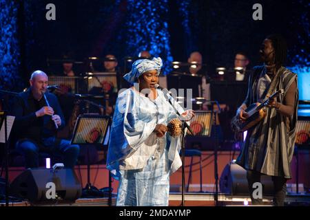 Glasgow Scotland. 19 January 2023. Dre Cali, Mali duo, performed at the Glasgow concert hall at the opening concert of Celtic Connections music festival 2023. Photo Pauline Keightley / Alamy. Stock Photo