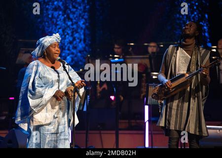 Glasgow Scotland. 19 January 2023. Dre Cali, Mali duo, performed at the Glasgow concert hall at the opening concert of Celtic Connections music festival 2023. Photo Pauline Keightley / Alamy. Stock Photo