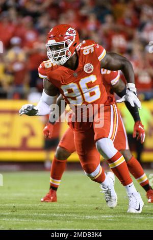 KANSAS CITY, MO - OCTOBER 10: Kansas City Chiefs defensive end Demone  Harris (96) before an NFL football game between the Buffalo Bills and  Kansas City Chiefs on Oct 10, 2021 at