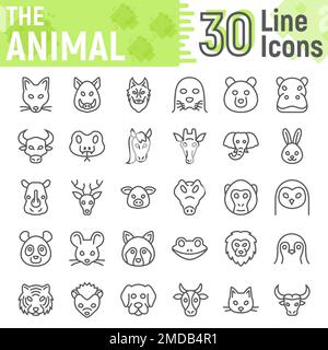 Animal line icon set, beast symbols collection, vector sketches, logo illustrations, farm signs linear pictograms package isolated on white background, eps 10. Stock Vector