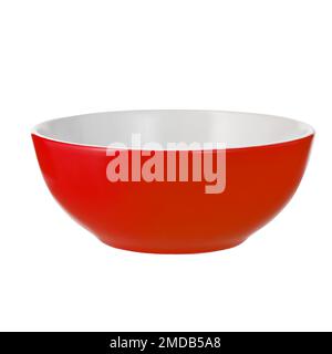 Empty red bowl isolated on white background Stock Photo