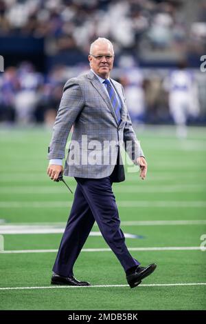 Dallas Cowboys COO Stephen Jones looks on during warm ups before an NFL  football game against