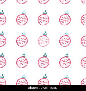 Christmas seamless pattern. Children's drawings with wax crayons. Christmas balls. Print for cloth design, textile, fabric, wallpaper, wrapping paper Stock Vector