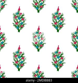 Christmas seamless pattern. Children's drawings with wax crayons. Christmas tree, new year. Print for cloth Stock Vector