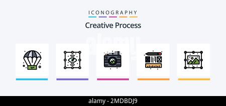 Creative Process Line Filled 5 Icon Pack Including . big idea. process. process. text. Creative Icons Design Stock Vector