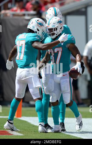 Miami Gardens, Florida, USA. 22nd Dec, 2019. Miami Dolphins running back  Myles Gaskin (37) is congratulated by teammates after scoring a touchdown  against the Cincinnati Bengals in the fourth quarter of an