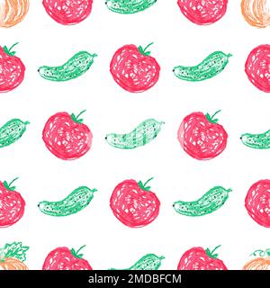 Vegetable seamless pattern. Children's drawings with wax crayons. Print for cloth design, textile Stock Vector