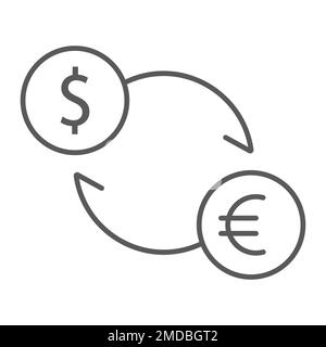 Exchange thin line icon, finance and banking, currency sign, vector graphics, a linear pattern on a white background, eps 10. Stock Vector