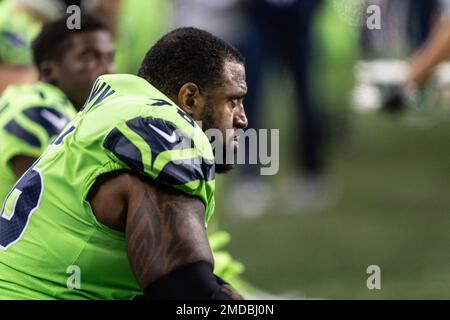 Seattle Seahawks' Duane Brown (76) runs a play during an NFL football game  against the San Francisco 49ers, Sunday, October 3, 2021, in Santa Clara,  Calif. (AP Photo/Scot Tucker Stock Photo - Alamy