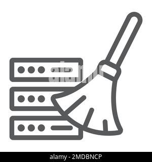 Database cleaning line icon, data and analytics, removing sign, vector graphics, a linear pattern on a white background, eps 10. Stock Vector