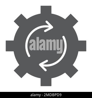 System update glyph icon, data and analytics, cog gear rotation sign, vector graphics, a solid pattern on a white background, eps 10. Stock Vector