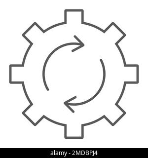 System update thin line icon, data and analytics, cog gear rotation sign, vector graphics, a linear pattern on a white background, eps 10. Stock Vector