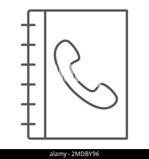 Phone book thin line icon, contact and telephone, adress book sign, vector graphics, a linear pattern on a white background, eps 10. Stock Vector