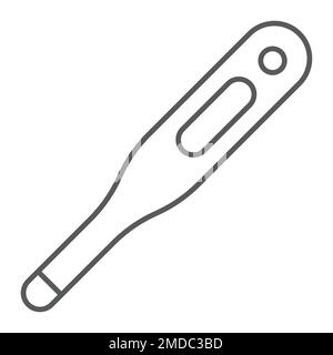 Digital thermometer thin line icon, medical and health, medical thermometer sign, vector graphics, a linear pattern on a white background, eps 10. Stock Vector