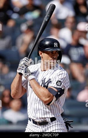 Giancarlo Stanton of the New York Yankees swings the bat during the game  against the Los Angeles Angels on June 28, 2021, at Yankee Stadium in New  York. (Kyodo)==Kyodo Photo via Credit