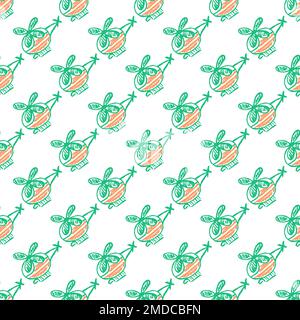 Air transport seamless pattern. Children's drawings with wax crayons. Helicopters. Print for cloth design, textile, fabric Stock Vector