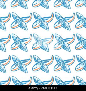 Air transport seamless pattern. Children's drawings with wax crayons. Planes. Print for cloth design, textile, fabric Stock Vector