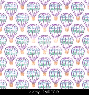 Air transport seamless pattern. Children's drawings with wax crayons. Air balloons. Print for cloth design Stock Vector
