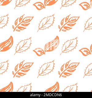 Autumn seamless pattern. Children's drawings with wax crayons. Yellow leaves. Print for cloth design, textile, fabric, wallpaper, wrapping paper Stock Vector