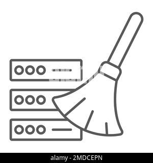 Database cleaning thin line icon, data and analytics, removing sign, vector graphics, a linear pattern on a white background, eps 10. Stock Vector