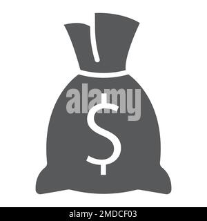 Money bag glyph icon, finance and banking, income sign, vector graphics, a solid pattern on a white background, eps 10. Stock Vector